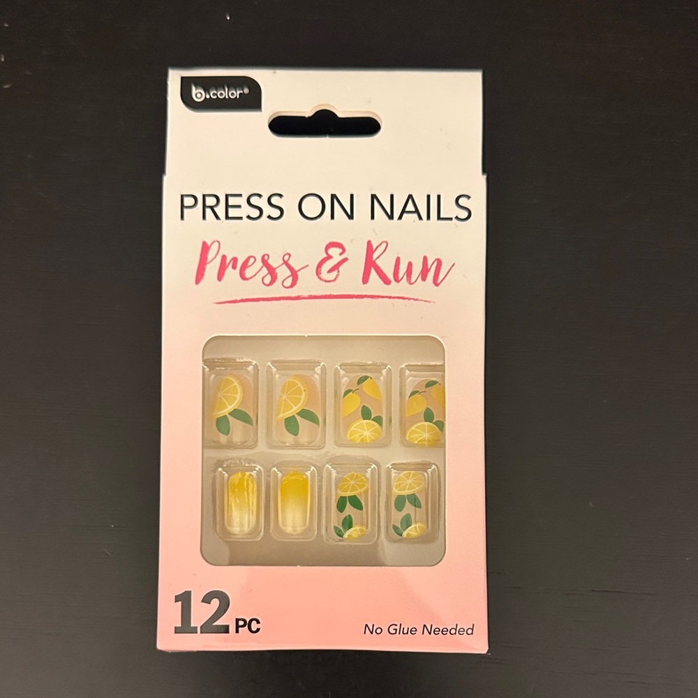 BColor Press & Run Yellow Lemon Press On Nails 12 Pc